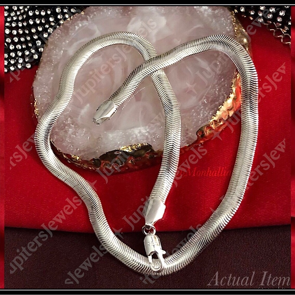 New 925 Silver 18" Inch 5mm Snake Chain Herringbone Necklace - Picture 2 of 2